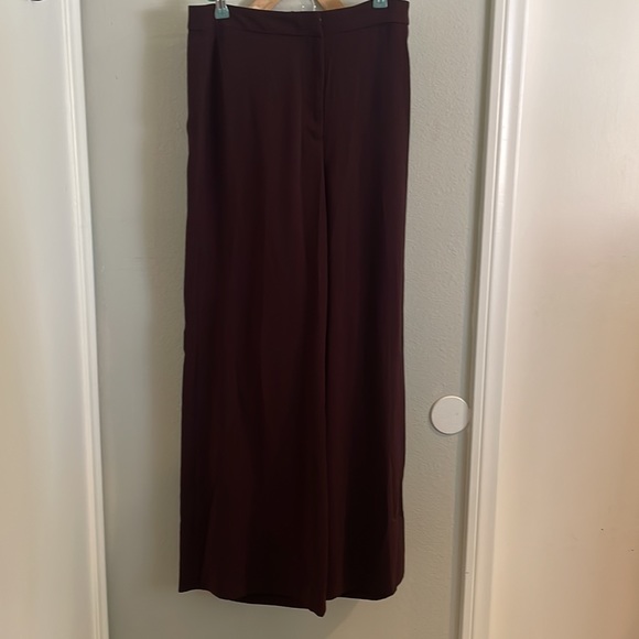 Maroon high waist wide leg trousers with tan / button closure - Picture 2 of 4